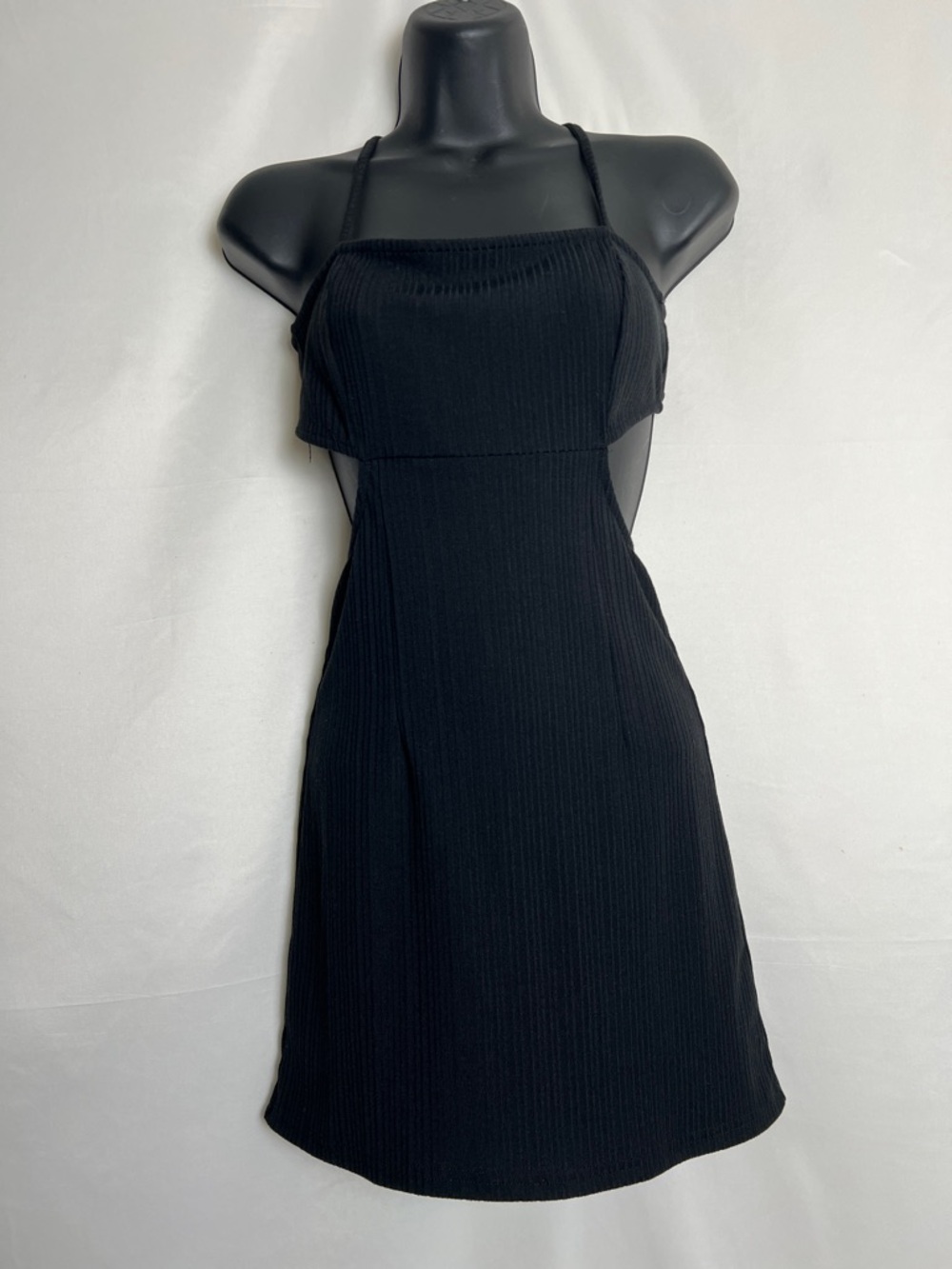 La Hearts Black Backless Ribbed Halter Dress